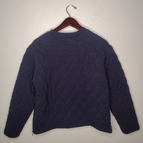 Athleta Retroplush Quilted Crewneck Sweatshirt Top Medium Navy Zip Sides A19 - Picture 2 of 5